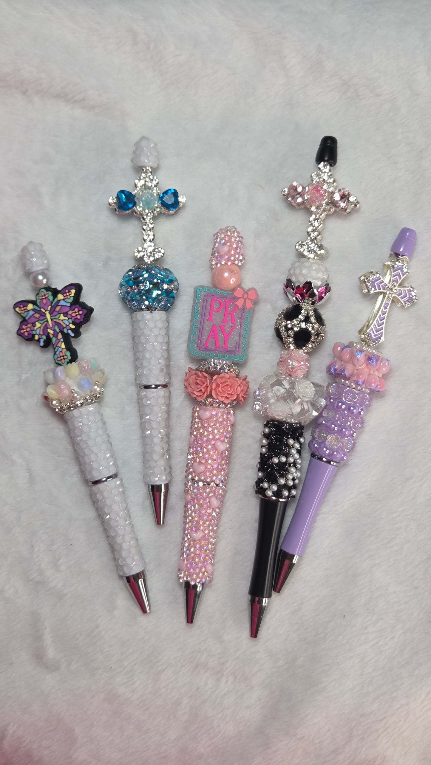 Crosses of Faith Beaded Pens - group photo showing all 7 colorways