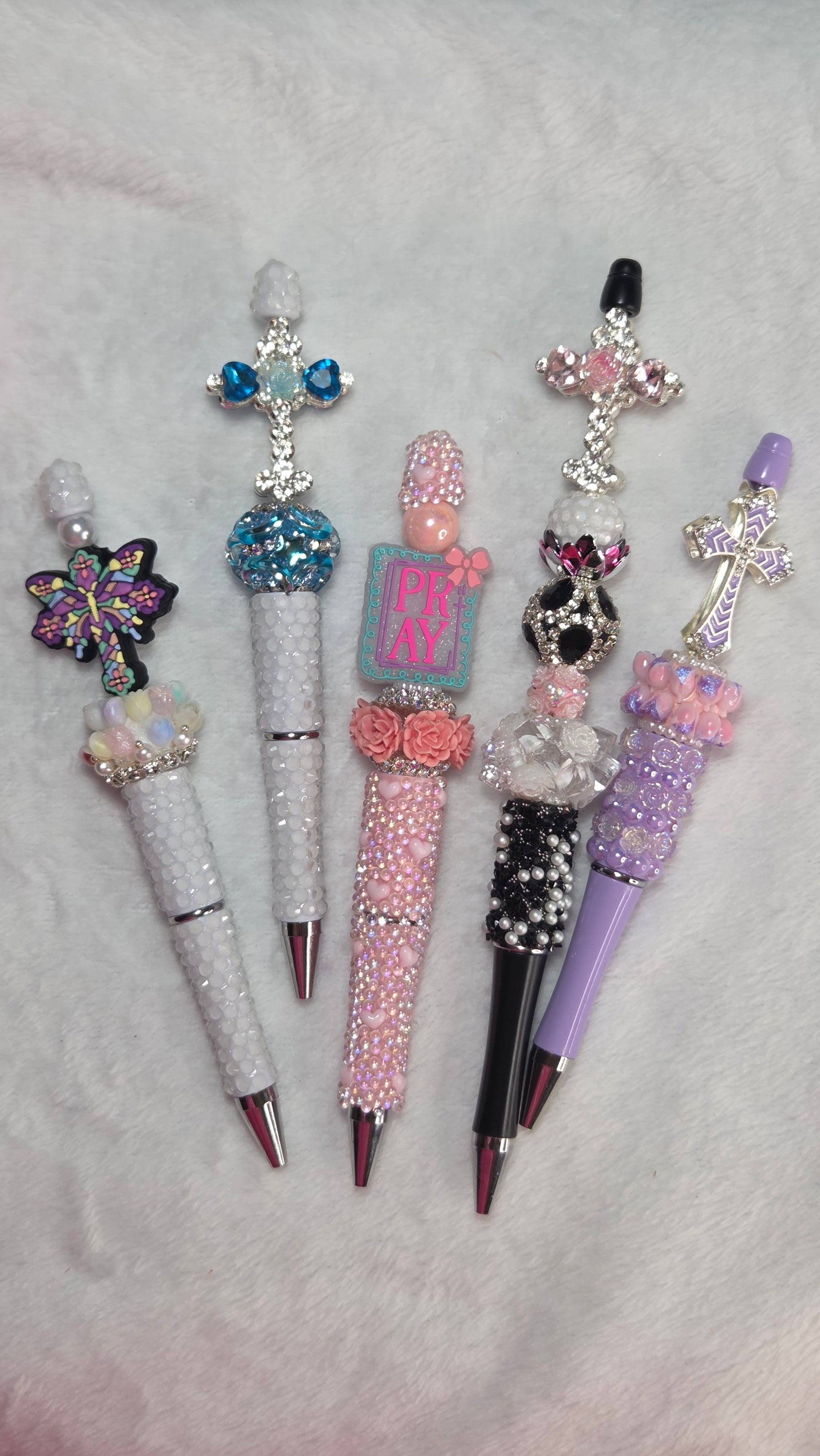 Crosses of Faith Beaded Pens - group photo showing all 7 colorways