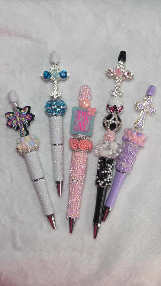 Crosses of Faith Beaded Pens - group photo showing all 7 colorways