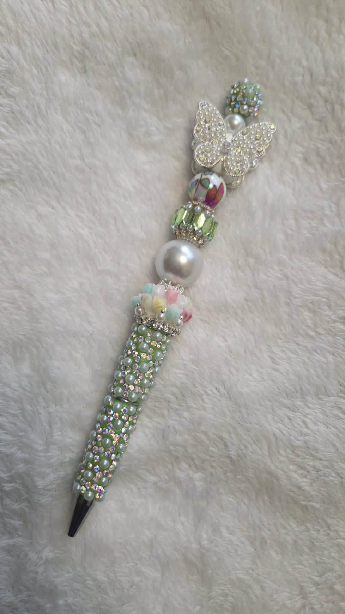 Pearl Butterfly Beadable Pen – Handmade Elegant Beaded Pen