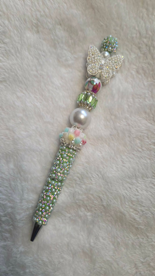 Pearl Butterfly Beadable Pen – Handmade Elegant Beaded Pen