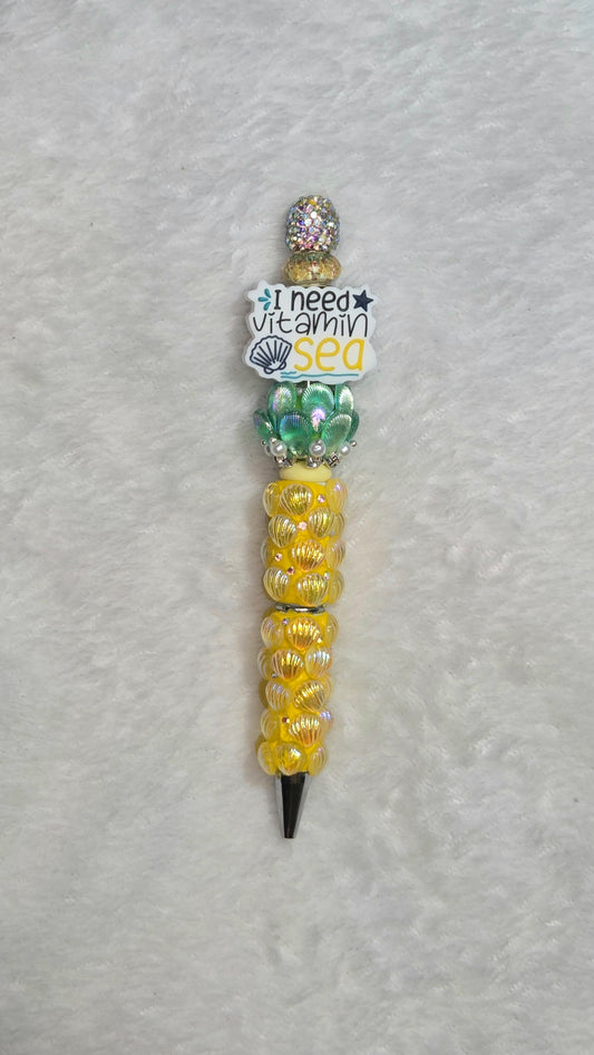 I Need Vitamin Sea Yellow Beadable Pen – Handmade Tropical Beach Beaded Pen