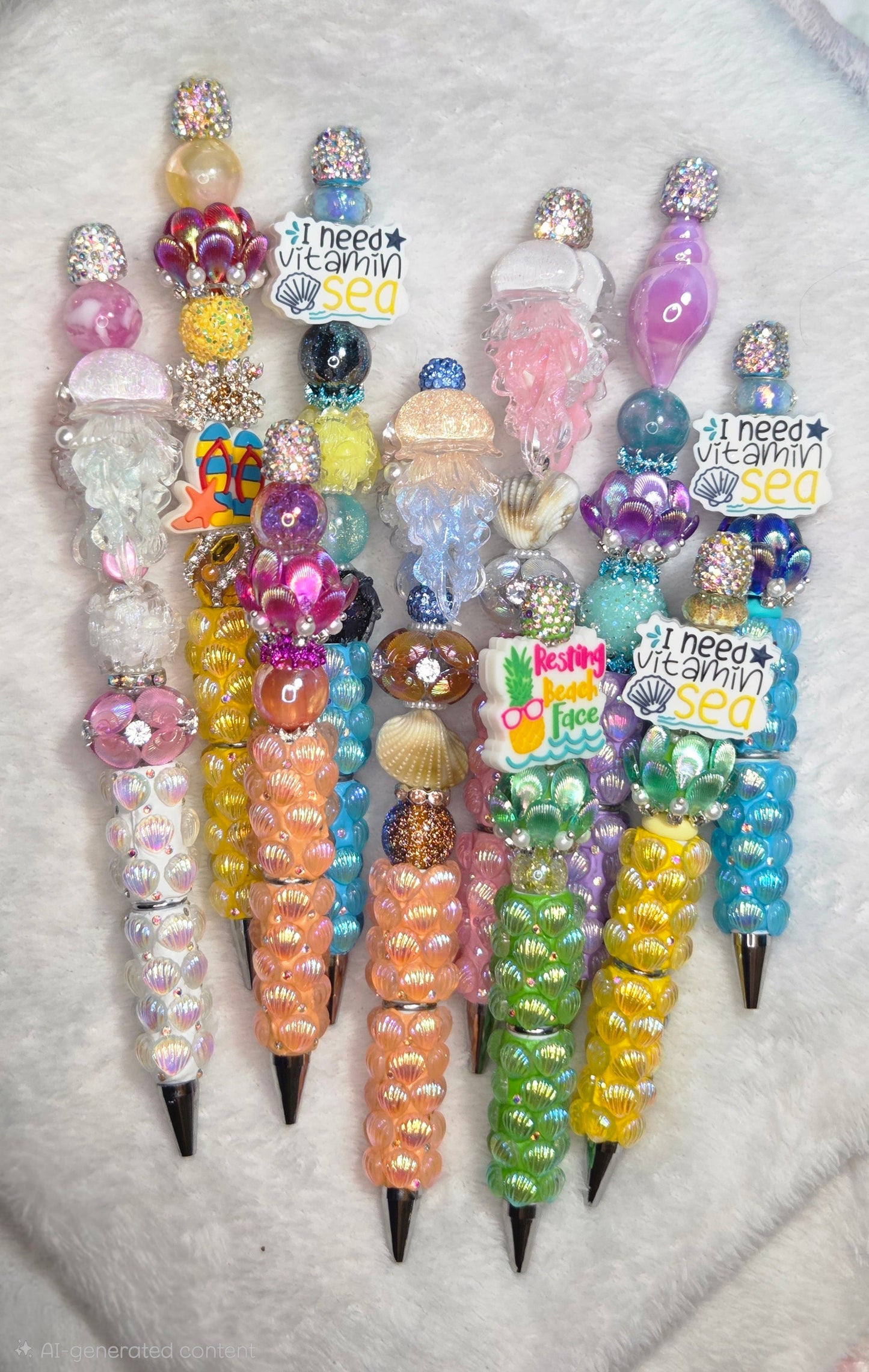 Pink Jellyfish Beadable Pen – tropical beach collection group shot
