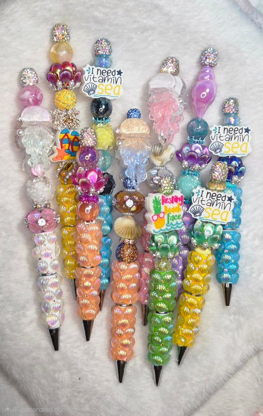 Pink Jellyfish Beadable Pen – tropical beach collection group shot