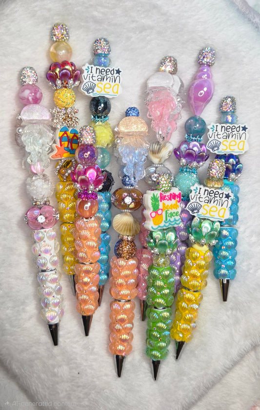 I Need Vitamin Sea Yellow Beadable Pen – Handmade Tropical Beach Beaded Pen