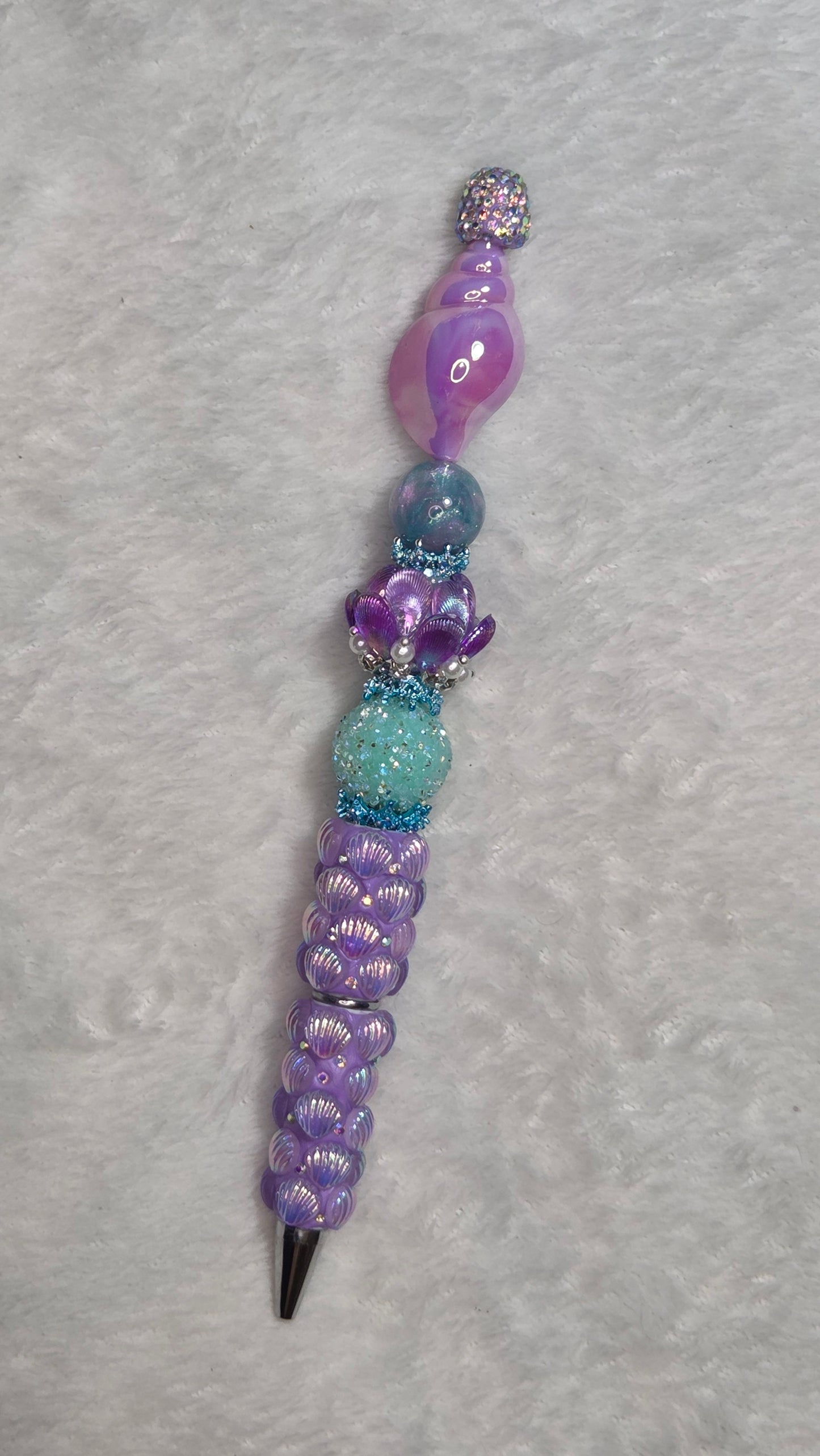 Purple Mermaid Beadable Pen – Handmade Tropical Beach Beaded Pen
