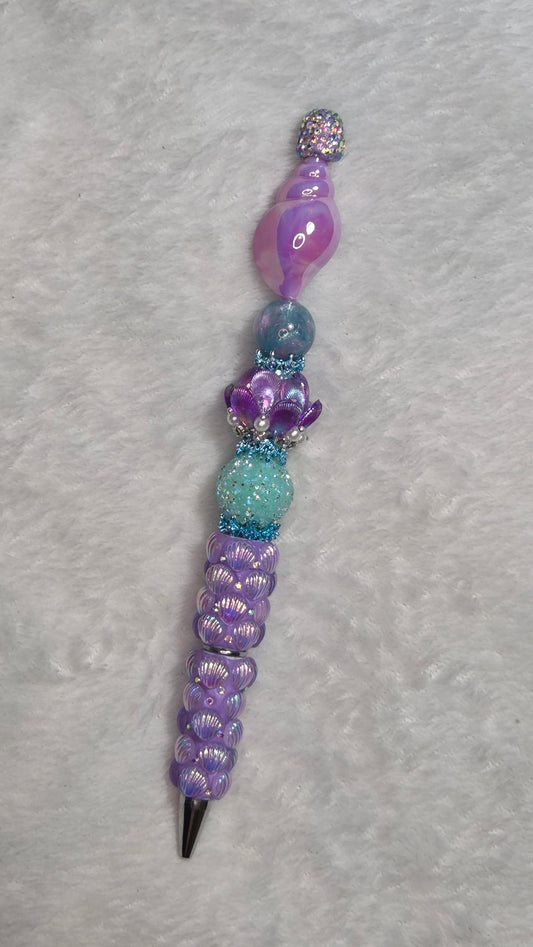 Purple Mermaid Beadable Pen – Handmade Tropical Beach Beaded Pen